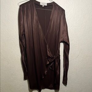 L'Academie Satin Chocolate Wrap Dress